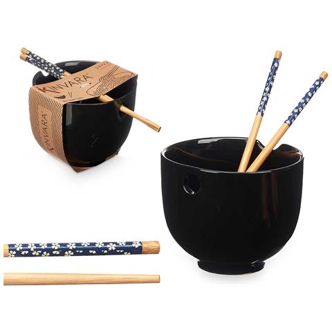 Dam Ciotola Porcellana Nera Asiatica Pulcini Bambù 24x13.3x10.7 Cm. Colore Nero - Foto 2