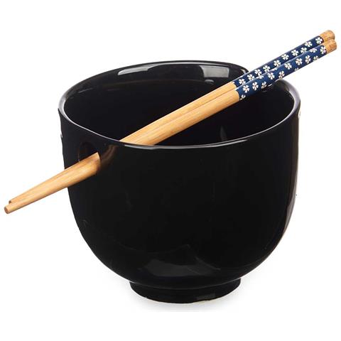 Dam Ciotola Porcellana Nera Asiatica Pulcini Bambù 24x13.3x10.7 Cm. Colore Nero - Foto 1