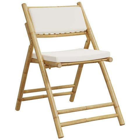 Sedie Da Bistrot Pieghevoli 4 Pz Cuscini Bianco Crema In Bambù - Foto 2