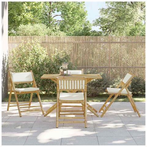 Sedie Da Bistrot Pieghevoli 4 Pz Cuscini Bianco Crema In Bambù - Foto 8