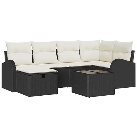 Set di divani da giardino  a 7 pezzi con cuscini - Rattan polietilene nero, Divano da giardino a 2 posti con storage e cuscini - Rattan polietilene nero - Foto 1