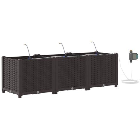 Vasi da Giardino con Sistema di Irrigazione 3 pz Marrone - Foto 1