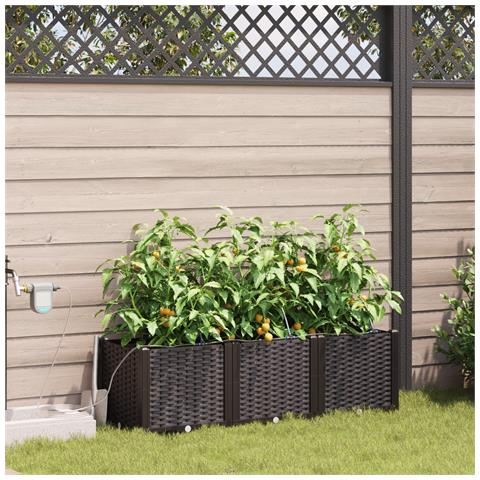 Vasi da Giardino con Sistema di Irrigazione 3 pz Marrone - Foto 2