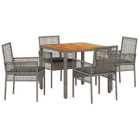 Set da Pranzo Giardino 5 Pezzi con Cuscini Grigio Polyrattan - Foto 1