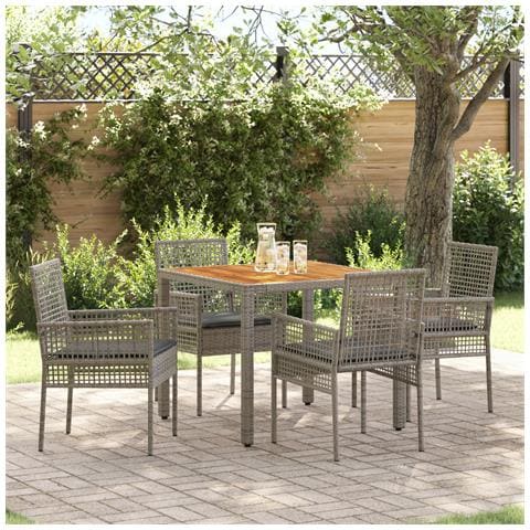 Set da Pranzo Giardino 5 Pezzi con Cuscini Grigio Polyrattan - Foto 2