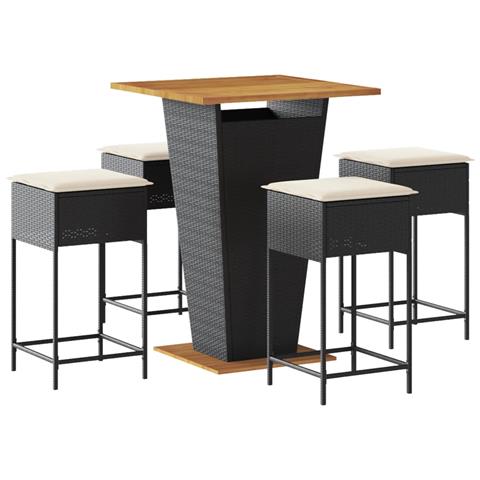 Set Bar da Giardino 5 pz con Cuscini in Polyrattan Nero - Foto 1