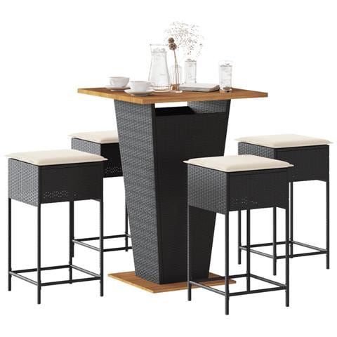 Set Bar da Giardino 5 pz con Cuscini in Polyrattan Nero - Foto 2