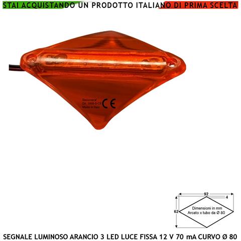 Lampada Allarme Arancione 3 Led Alta Luminosità Luce Fissa Basetta Trapezio Curva Aliment. 12 Vcc Assorb. 70 Ma In Met - Foto 1