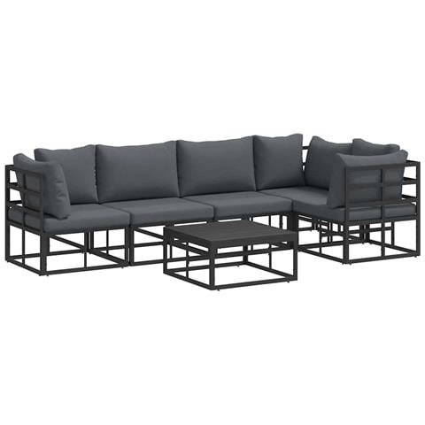 Set Divano da Giardino con cuscino 6 pcs Nero Alluminio - Foto 1