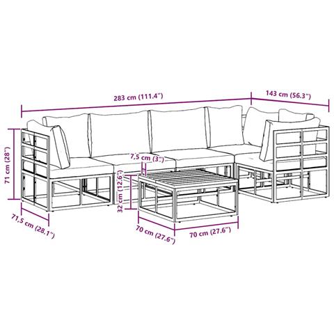 Set Divano da Giardino con cuscino 6 pcs Nero Alluminio - Foto 9