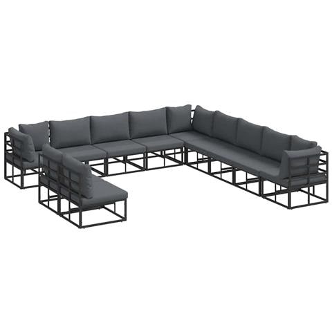 Set Divano da Giardino con cuscino 11 pcs Nero Alluminio - Foto 1