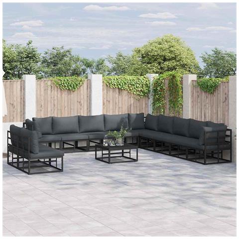 Set Divano da Giardino con cuscino 11 pcs Nero Alluminio - Foto 2