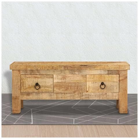 Tavolino Da Salotto 90x45x35 Cm In Legno Massello Di Mango - Foto 8