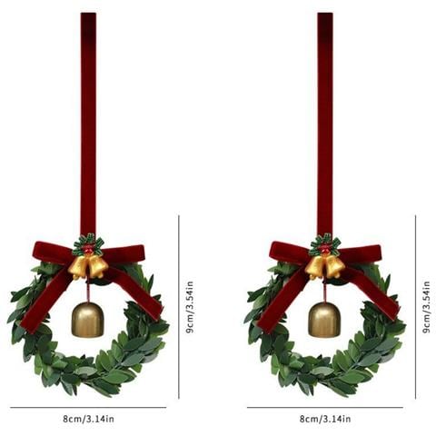 Set Di 2 Campane Per Albero Di Natale Con Foglie Verdi - Ornamenti Festivi Per Decorazioni Natalizie - Foto 1