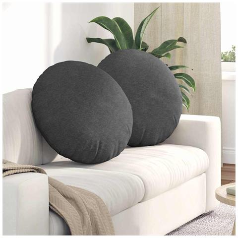 Cuscini per Seduta 2 pcs Grigio scuro Ø 60 cm Tessuto in Cords - Foto 2