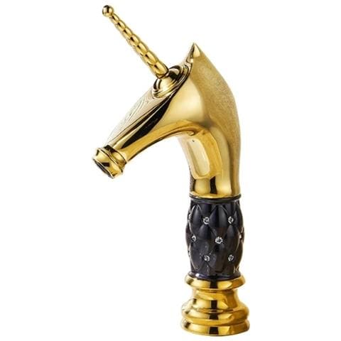 Rubinetto per lavabo da bagno, Blackswan, tipo M270 Unicorn, modello oro /nero medio, misura 27,2 cm - Foto 1