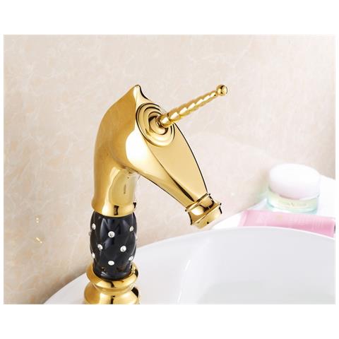 Rubinetto per lavabo da bagno, Blackswan, tipo M270 Unicorn, modello oro /nero medio, misura 27,2 cm - Foto 4