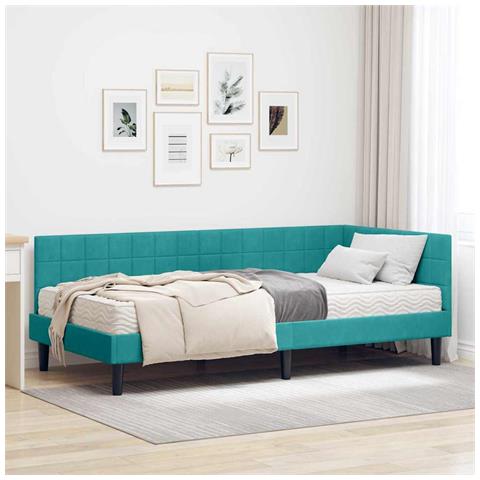 Struttura Letto Angolare con Materasso 2 pcs Turchese Velluto - Foto 2