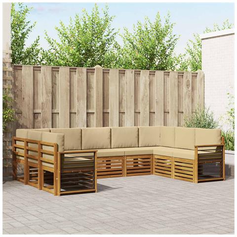 Set divani 9 pcs Naturale e Beige Legno di Acacia Massello - Foto 2