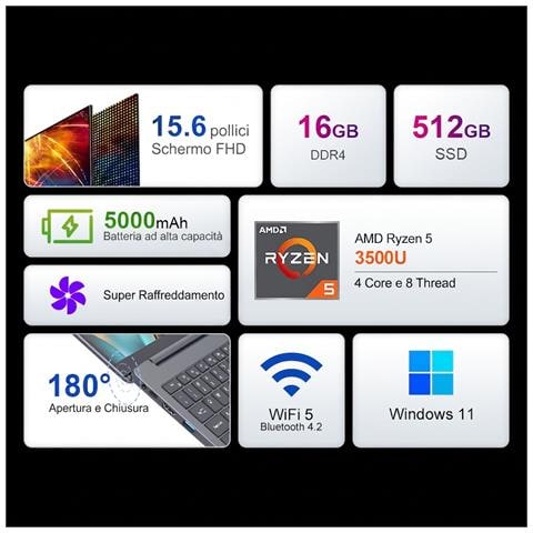 Notebook A15 AIR 15.6""Amd Ryzen 5 3500u, 16gb Ram + 512gb Ssd, Windows 11,5000mah - Foto 2