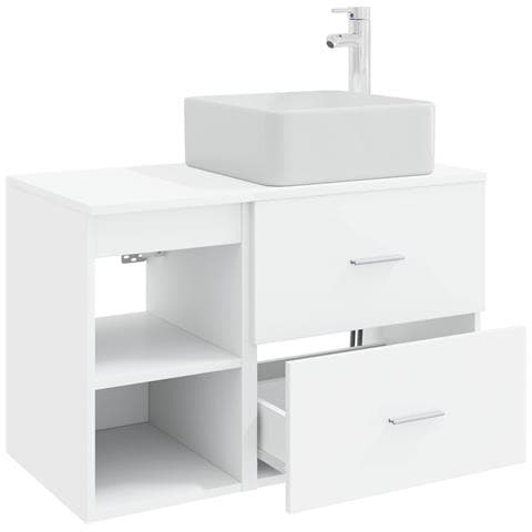 Set di mobili per il bagno 2 pcs Bianco Legno ingegnerizzato - Foto 2