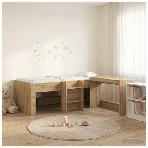 Letto alto per bambini con scrivania 2 pz Rovere Artigianale - Foto 2