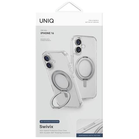 Uniq Swivix 360° Custodia Girevole Con Supporto Per Iphone 16 - Trasparente - Foto 3
