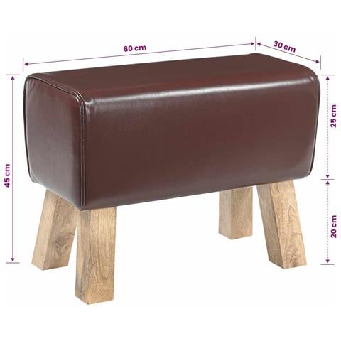 panca 60 x 30 x 45 cm Pelle Vera Marrone Scuro - Foto 8