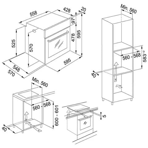 Forno Elettrico da Incasso Smart FSM 82 H XS Capacità 71 L Ventilato Potenza 2750 W Colore Nero, Stainless steel - Foto 4