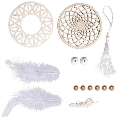 Kit Acchiappasogni 26 Cm - Disco In Legno Ø 7 Cm, Perle, Spago, Piume - Foto 1