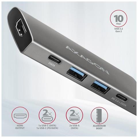Hmc-5g2 Hub Di Interfaccia Usb 3.2 Gen 2 (3.1 Gen 2) Type-c 5000 Mbit /s Grigio - Foto 3