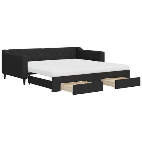 Divano Letto Estraibile Con Cassetti Nero 100x200 Cm In Tessuto - Foto 1