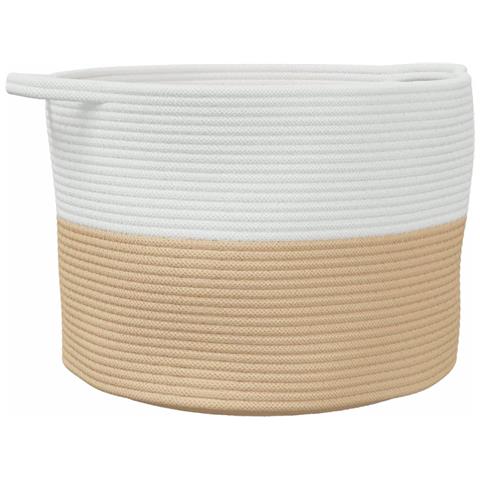 Cesto Per Biancheria Beige E Bianco 55x36 Cm In Cotone - Foto 1