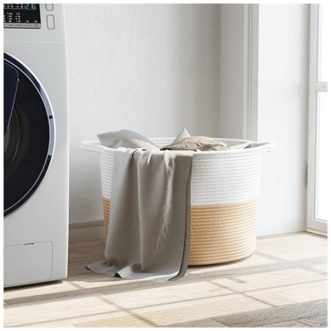 Cesto Per Biancheria Beige E Bianco 55x36 Cm In Cotone - Foto 2