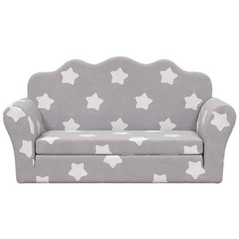 Divano Letto Bambini A 2 Posti Grigio Chiaro Con Stelle Peluche - Foto 3