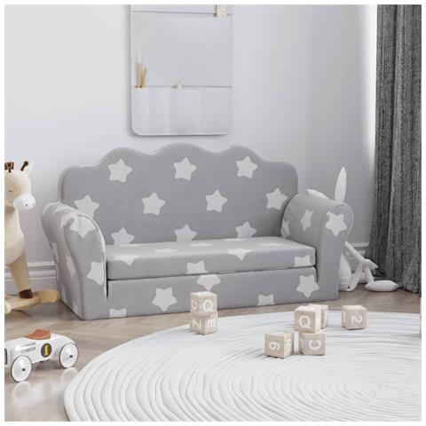 Divano Letto Bambini A 2 Posti Grigio Chiaro Con Stelle Peluche - Foto 1