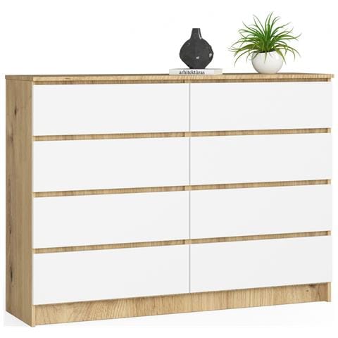 Cassettiera K140, 8 cassetti, 138x40x99 cm, Colore Quercia Artisan e Bianco - Foto 1
