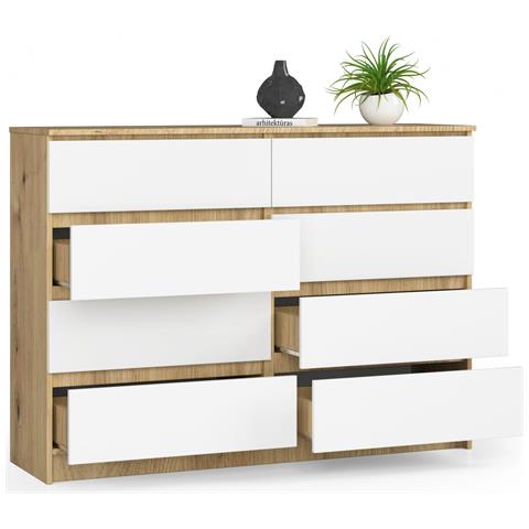 Cassettiera K140, 8 cassetti, 138x40x99 cm, Colore Quercia Artisan e Bianco - Foto 2