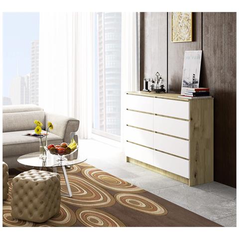 Cassettiera K140, 8 cassetti, 138x40x99 cm, Colore Quercia Artisan e Bianco - Foto 4