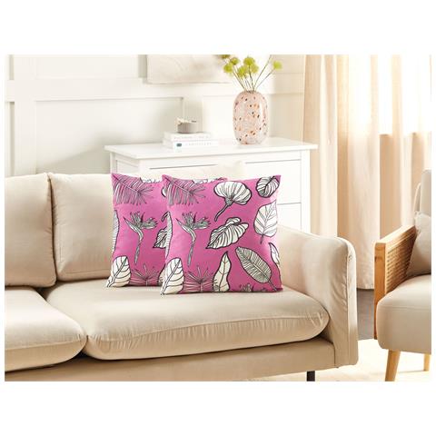 Set Di 2 Cuscini Malva Velluto 45 X 45 Cm Rosa Trama Floreale - Foto 1