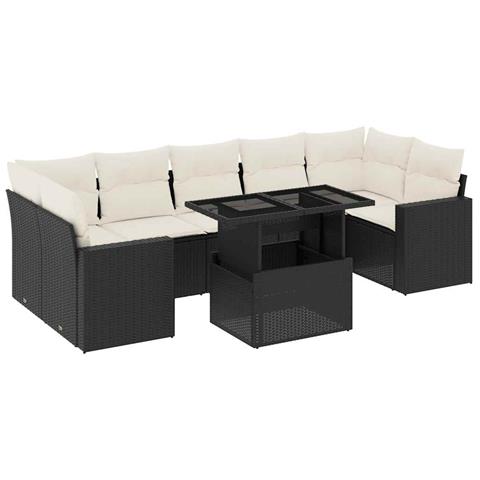Set Divani da Giardino con Cuscini 8 pz Nero in Polyrattan - Foto 1