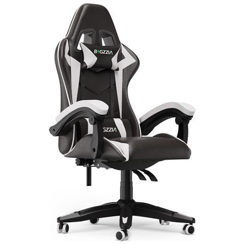 Sedia Gaming, Sedia Girevole Ergonomica, Pu Poltrona Racing Nero E Bianco - Foto 1