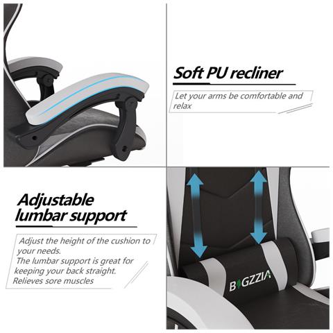 Sedia Gaming, Sedia Girevole Ergonomica, Pu Poltrona Racing Nero E Bianco - Foto 2