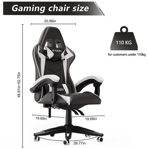 Sedia Gaming, Sedia Girevole Ergonomica, Pu Poltrona Racing Nero E Bianco - Foto 5