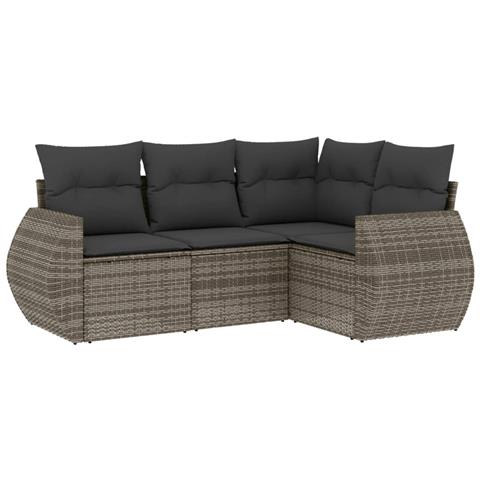 Set Divani Da Giardino 4 Pz Con Cuscini In Polyrattan Grigio - Foto 2