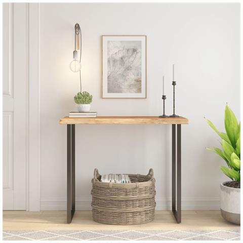 Piano Tavolo 90x40x3,8 Cm Rettangolare Legno Acacia Bordi Vivi - Foto 1