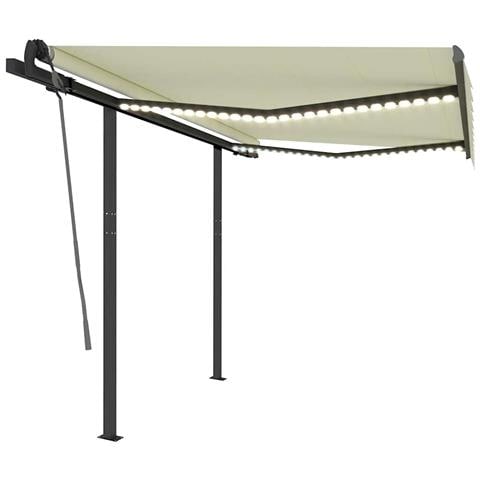 Tenda Da Sole Retrattile Manuale Con Led 3,5x2,5 M Crema - Foto 1