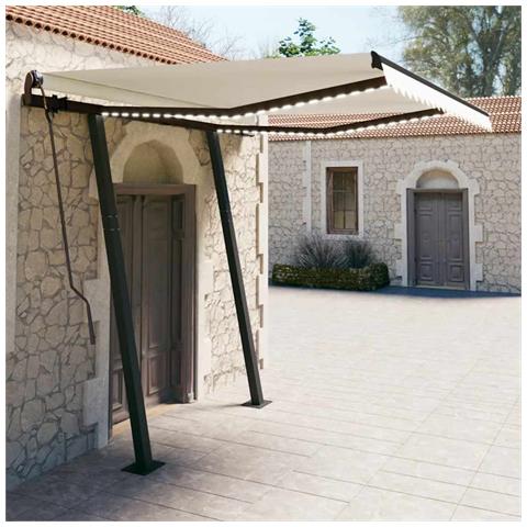 Tenda Da Sole Retrattile Manuale Con Led 3,5x2,5 M Crema - Foto 8