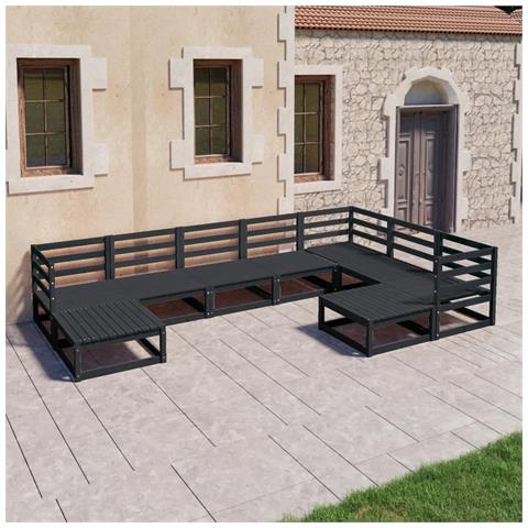 Set Divani Da Giardino 9 Pz Nero In Legno Massello Di Pino - Foto 8