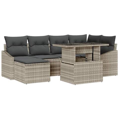 Set Divano da Giardino 7 Pezzi con Cuscini Grigio Chiaro in Rattan Sintetico - Foto 1